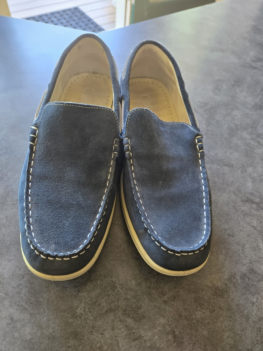 Kenneth Cole Navy Suede Slip-On Loafers with Contrast Stitching
